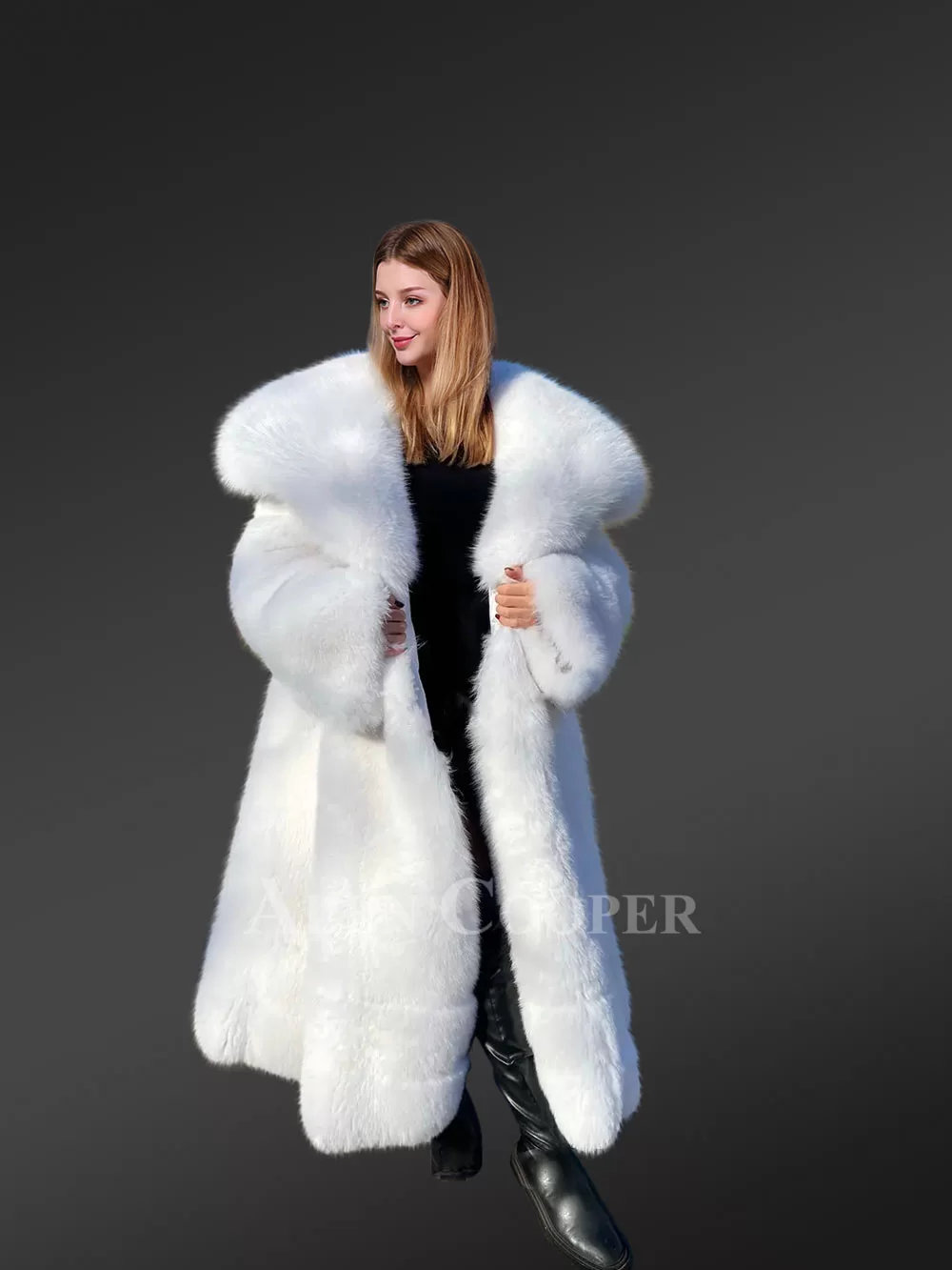 Long Coat Women Fox Fur in White