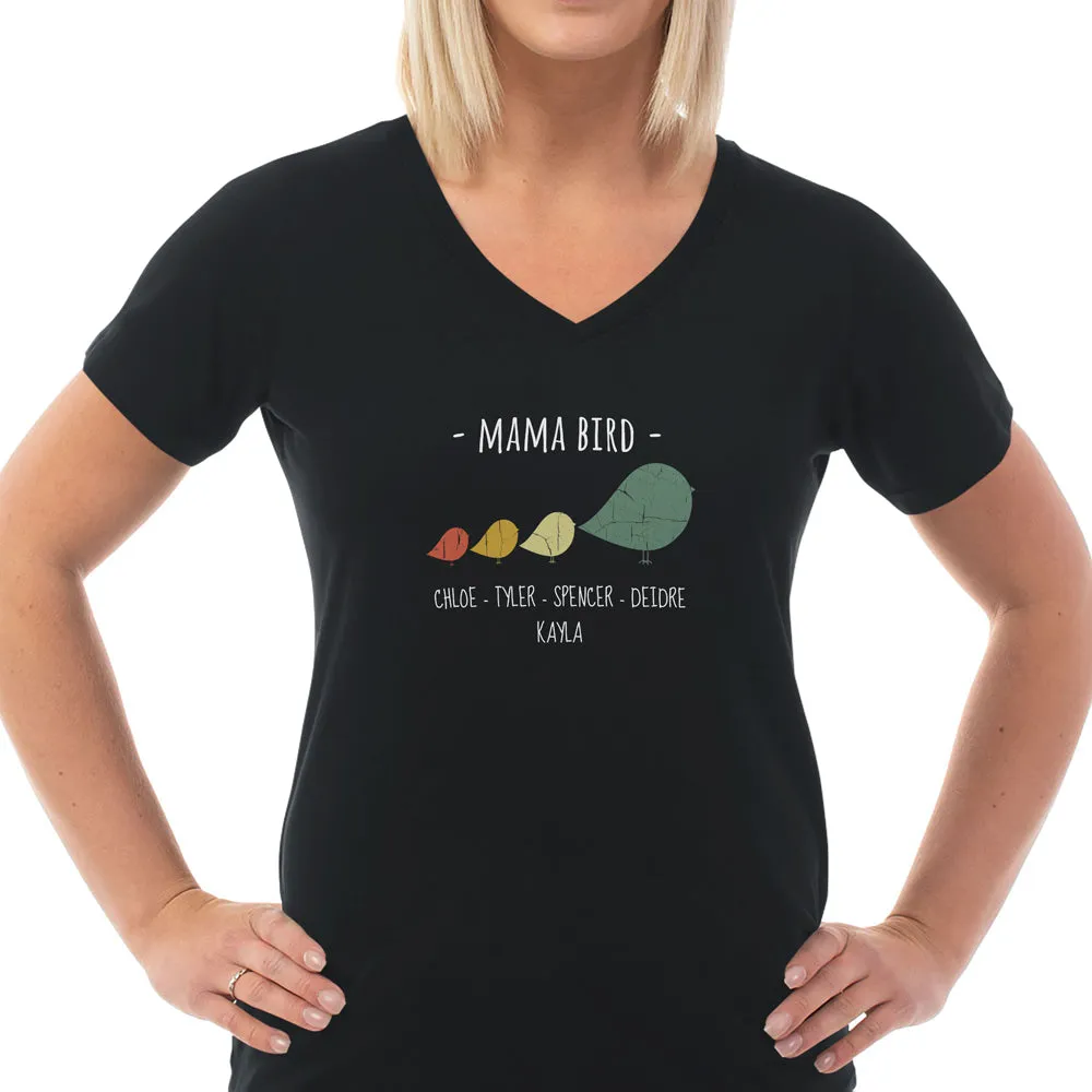 Mama Bird Personalized Ladies V Neck Tee