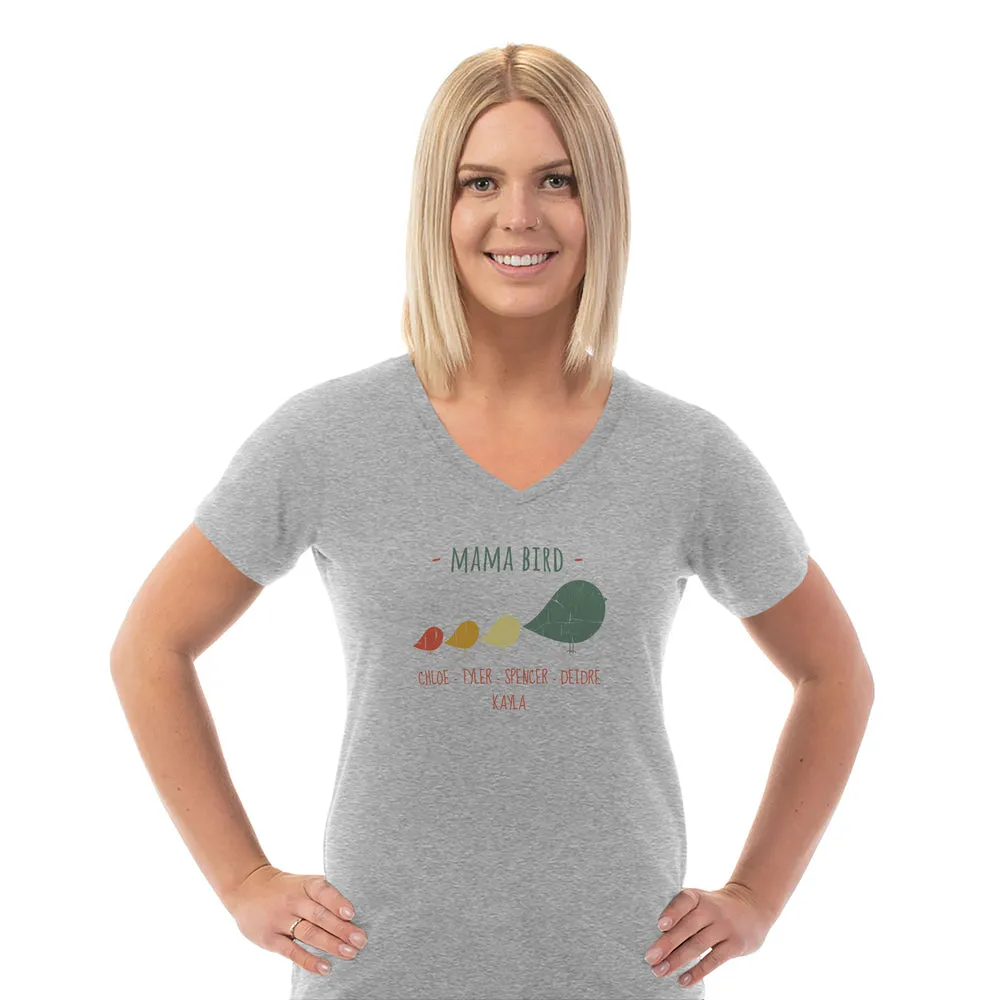 Mama Bird Personalized Ladies V Neck Tee