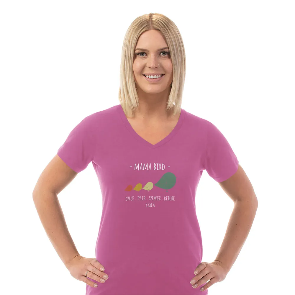 Mama Bird Personalized Ladies V Neck Tee