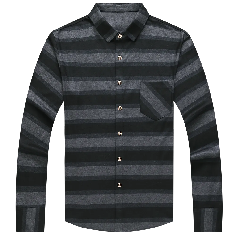 Men's Casual Striped Single Breasted Square Collar Long Sleeves Shirt