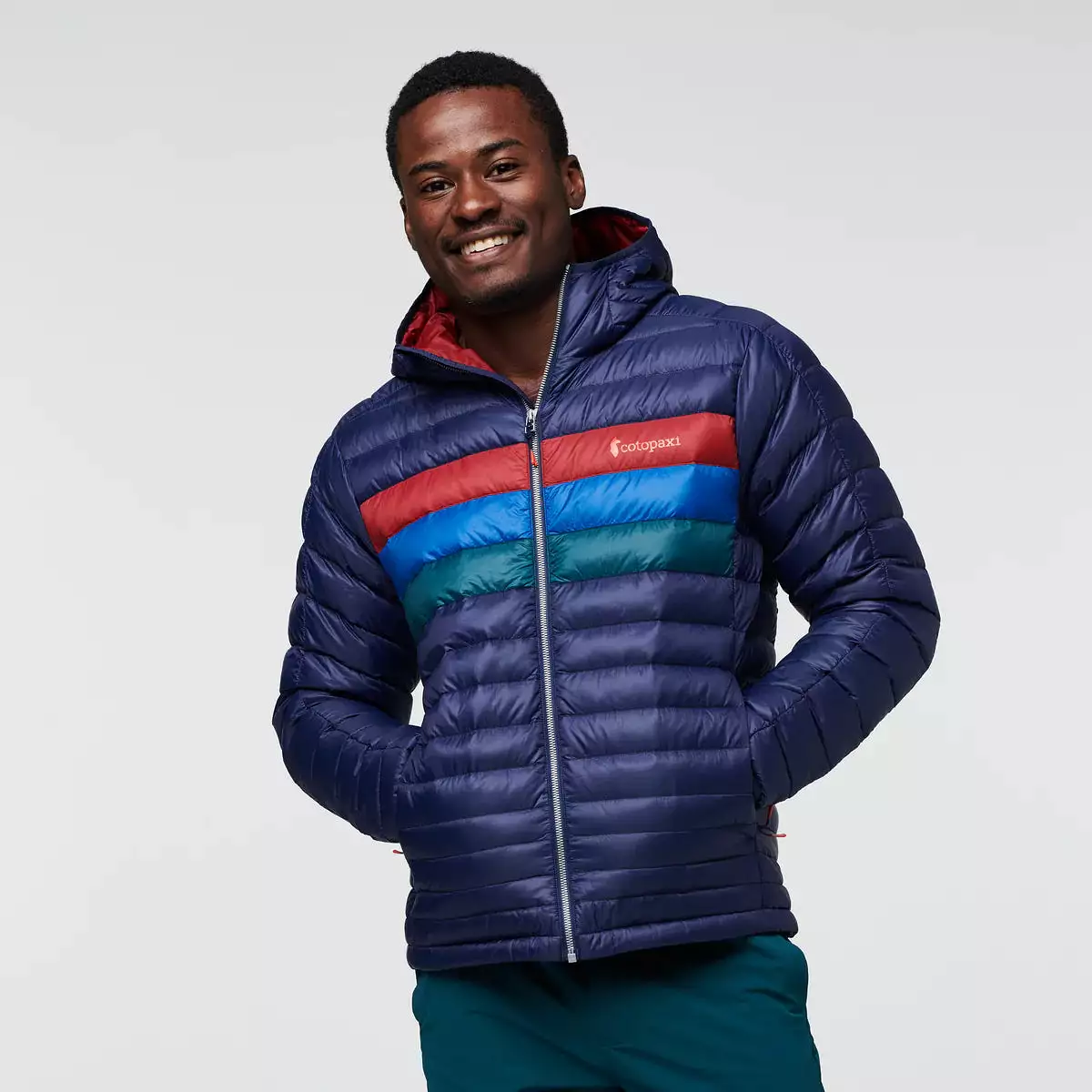 Men's Cotopaxi | Fuego Hooded Down Jacket | Maritime/Currant Stripes