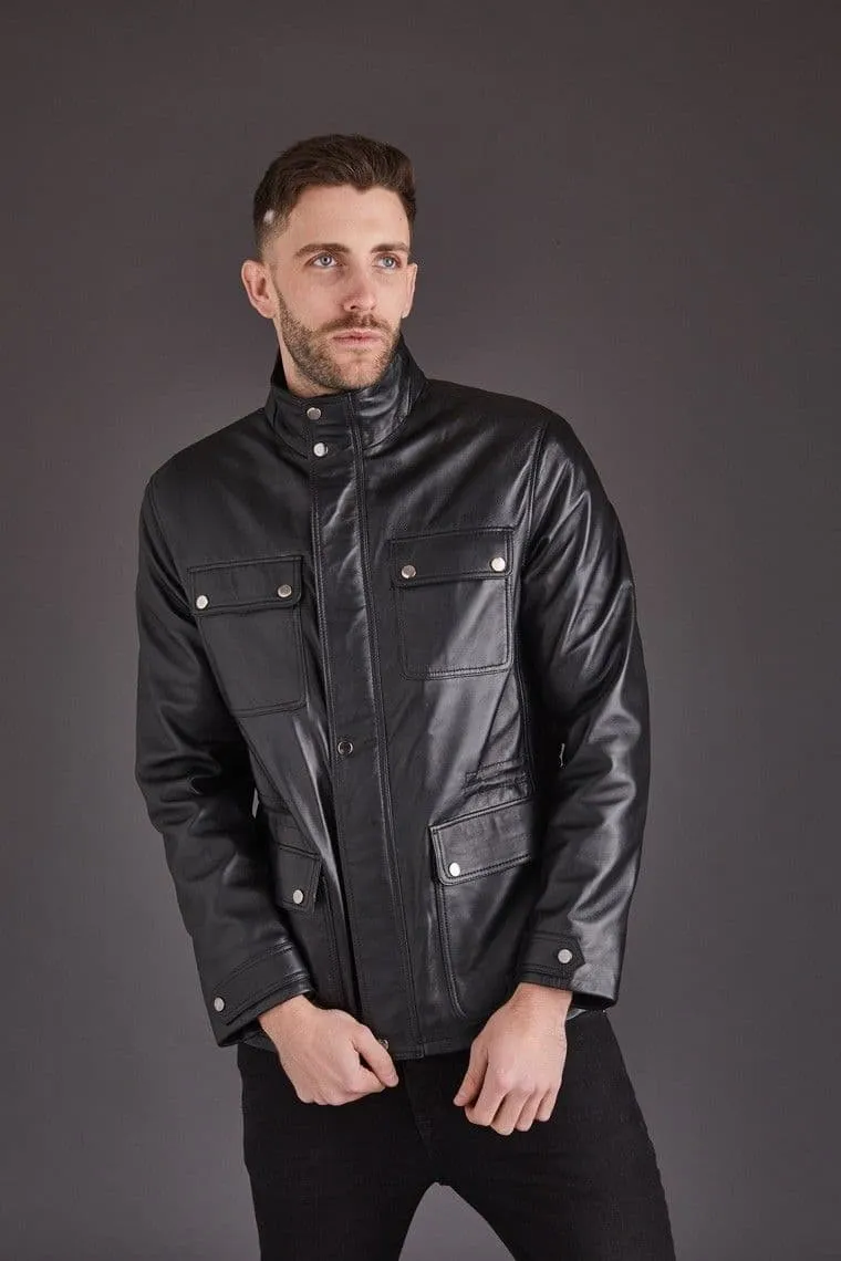 Men's Leather Coat in Black: John