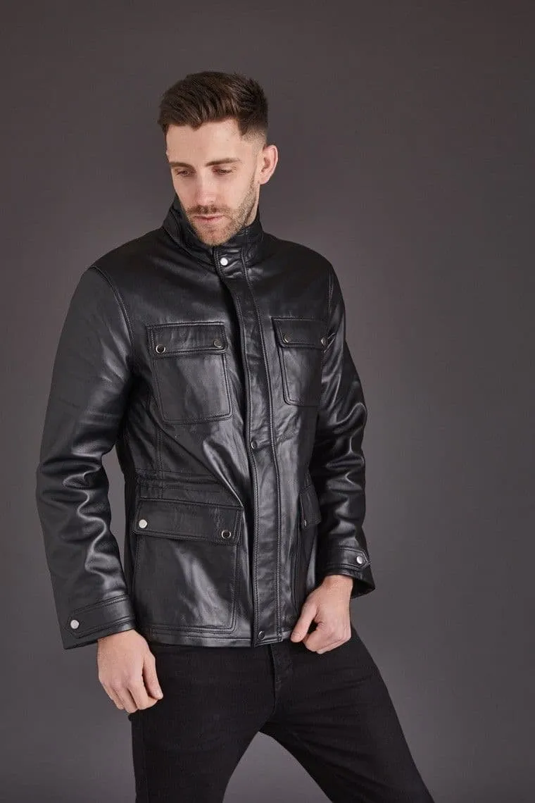 Men's Leather Coat in Black: John