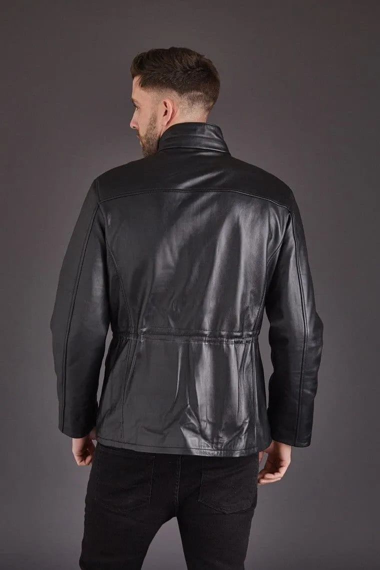 Men's Leather Coat in Black: John