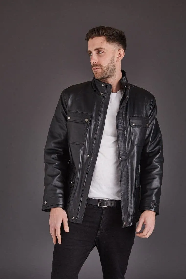 Men's Leather Coat in Black: John