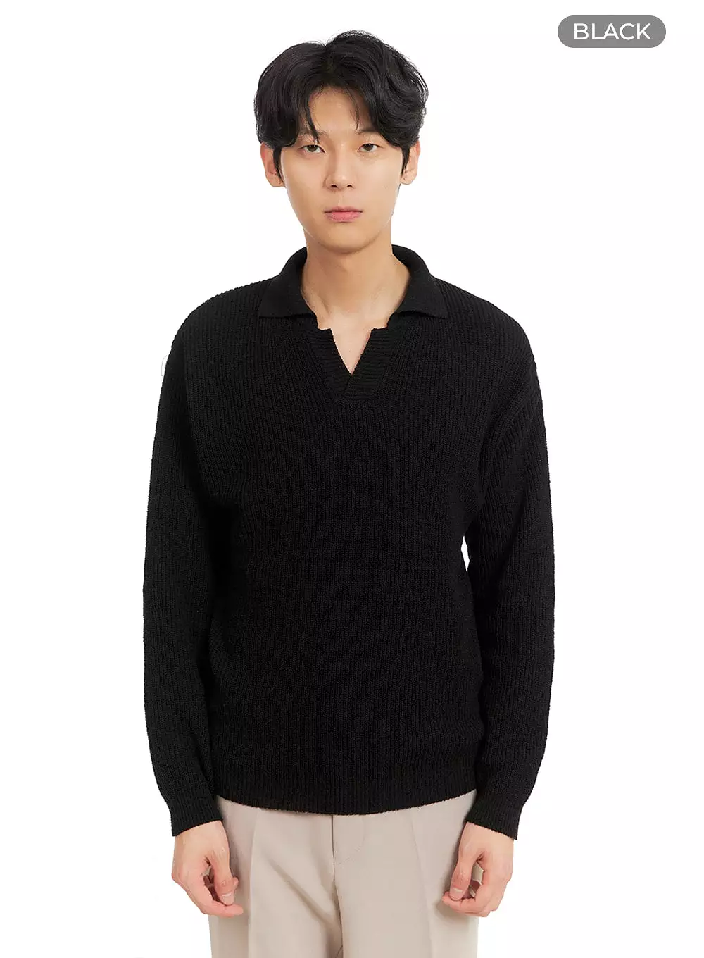 Men's V-Neck Knit Polo Top IA401