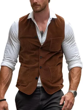 Men's Vintage Corduroy Three Pocket Single Breasted Vest