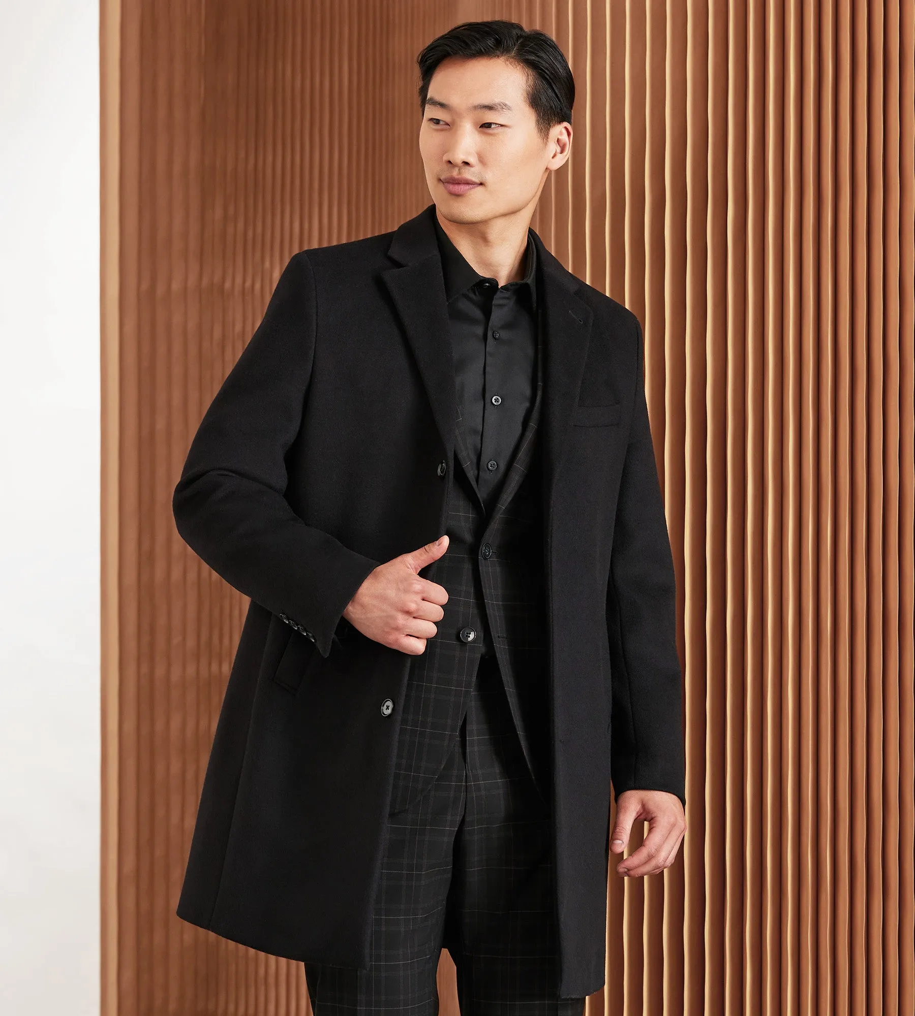 Modern Fit Water-Resistant Long Wool Coat