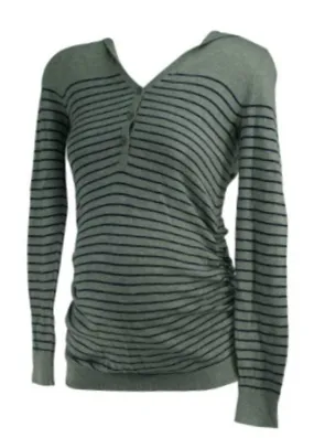 *New* Gray and Blue Striped Motherhood Maternity Hooded Button Down Ruched Maternity Tunic (Size X-Small)