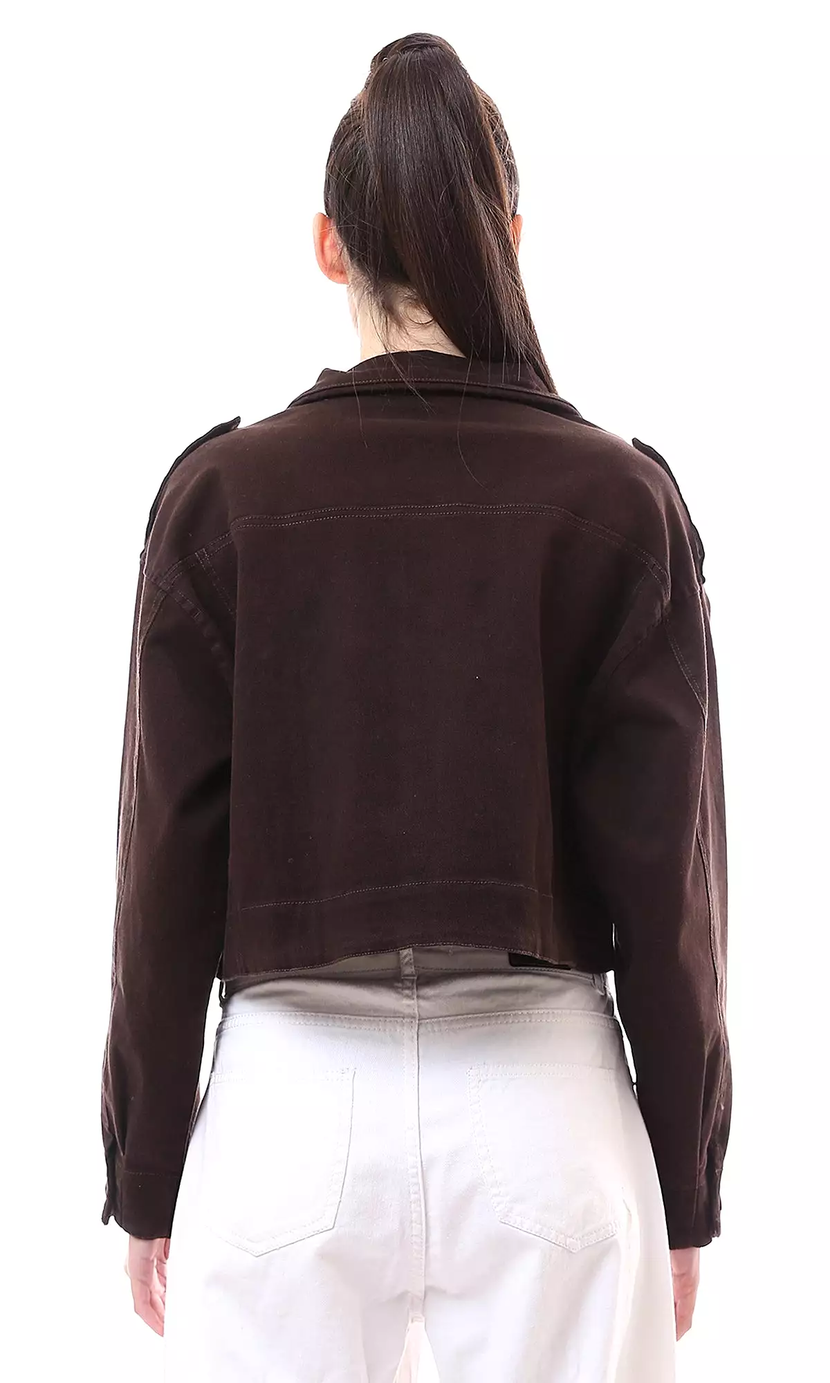 O172031 Dark Brown Short Jacket With Front Pockets