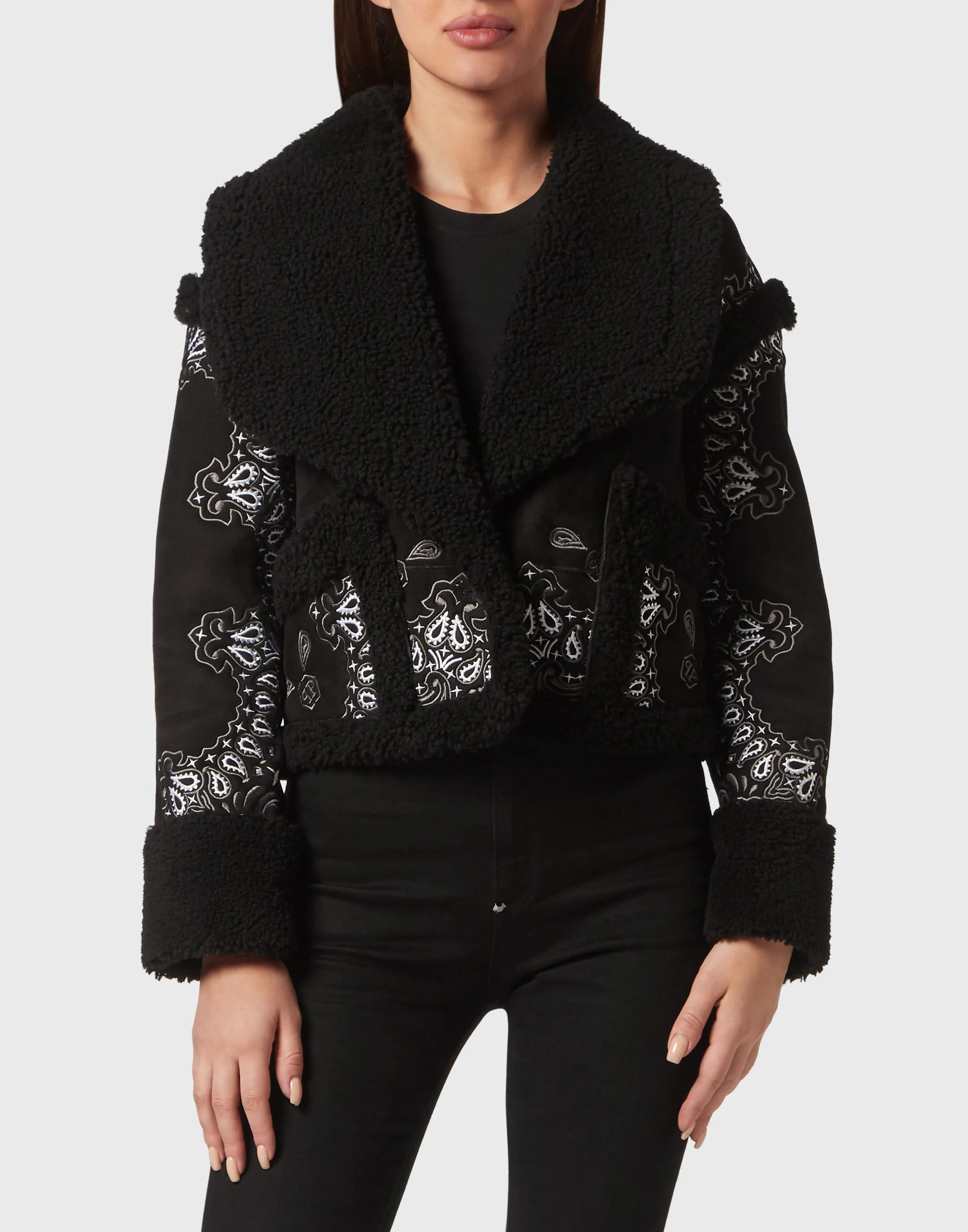 PHILIPP PLEIN Shearling Coat Paisley Bandana