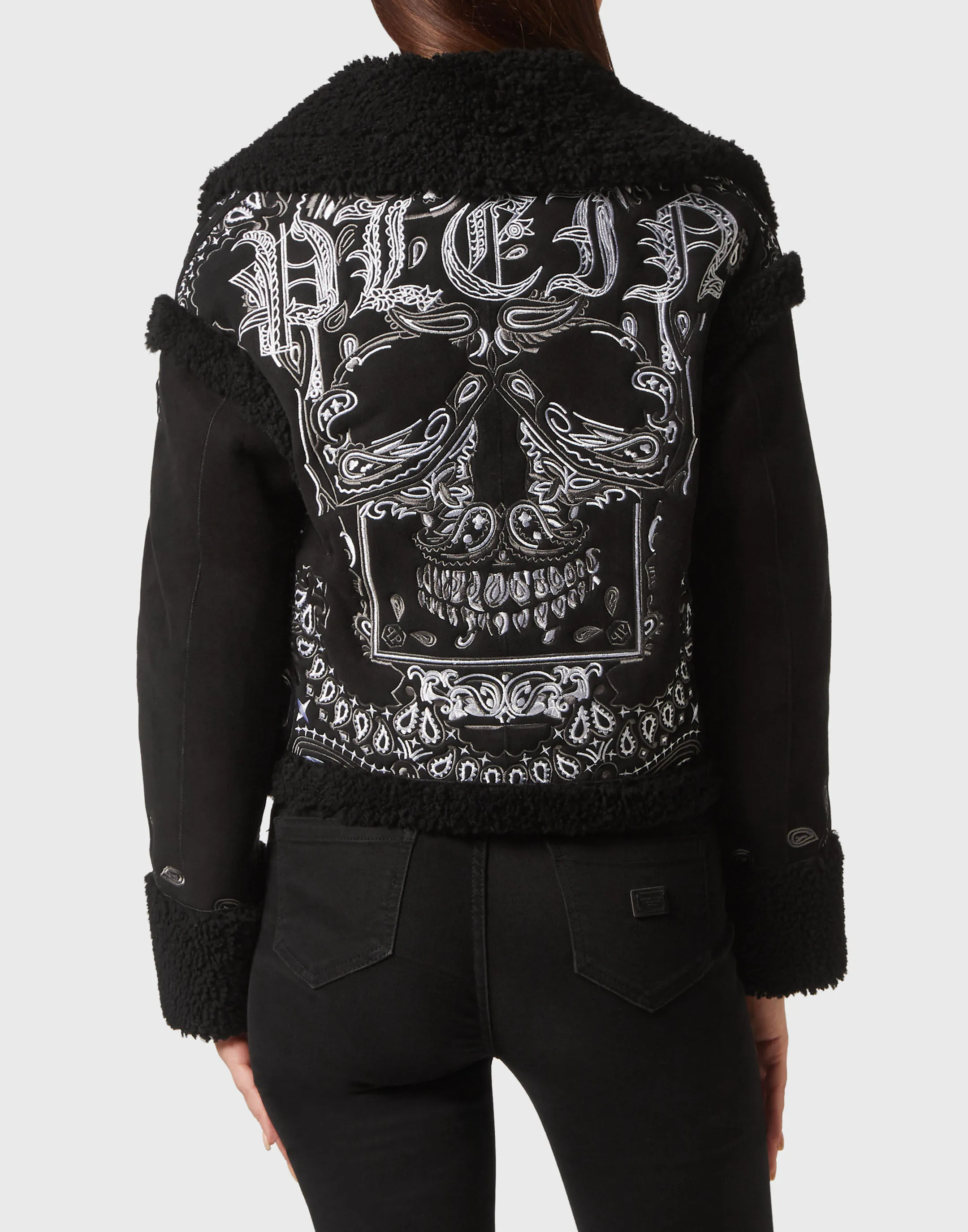 PHILIPP PLEIN Shearling Coat Paisley Bandana