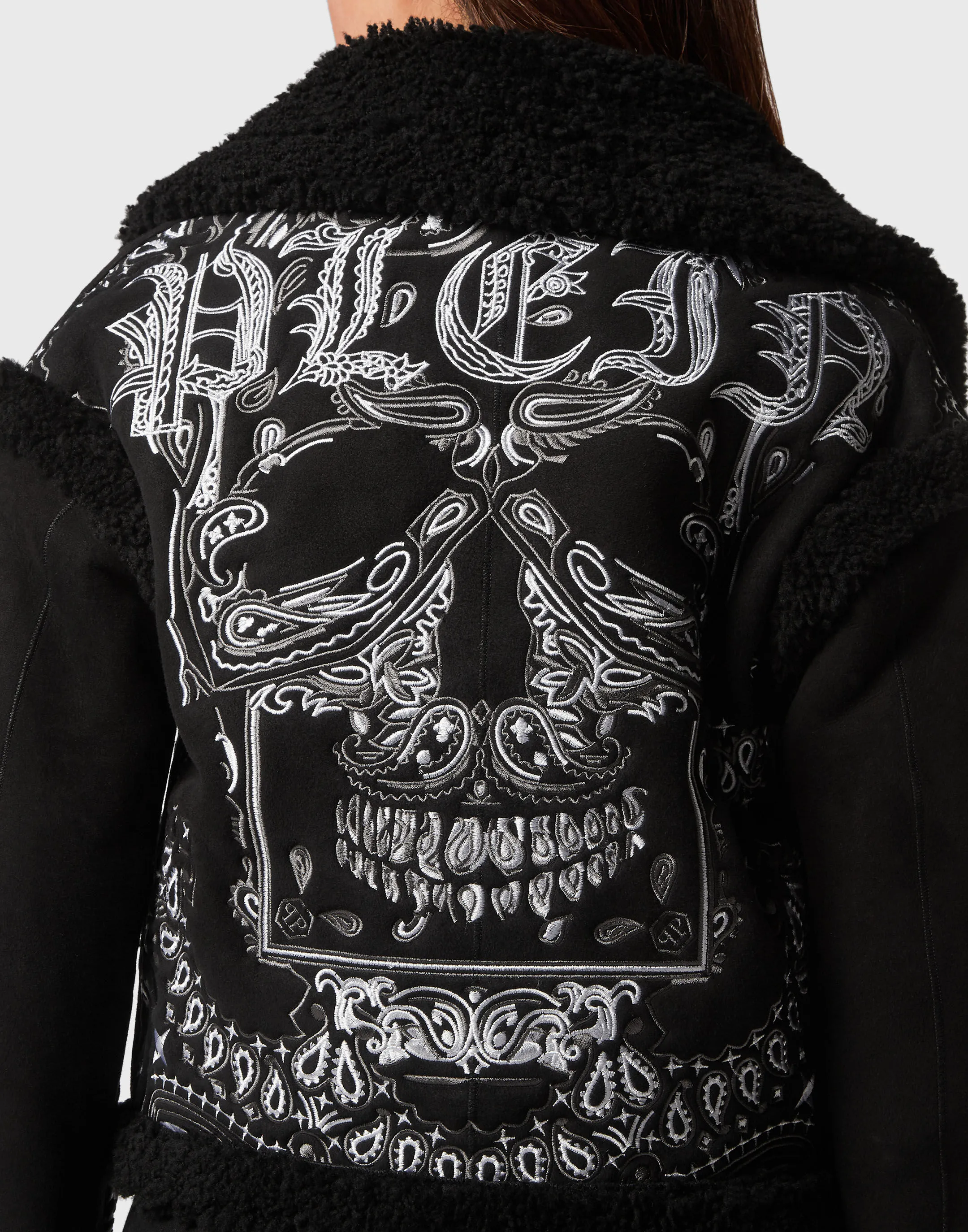 PHILIPP PLEIN Shearling Coat Paisley Bandana