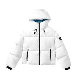 Prada 23FW contrasting blue triangle logo hooded down jacket White 1.10