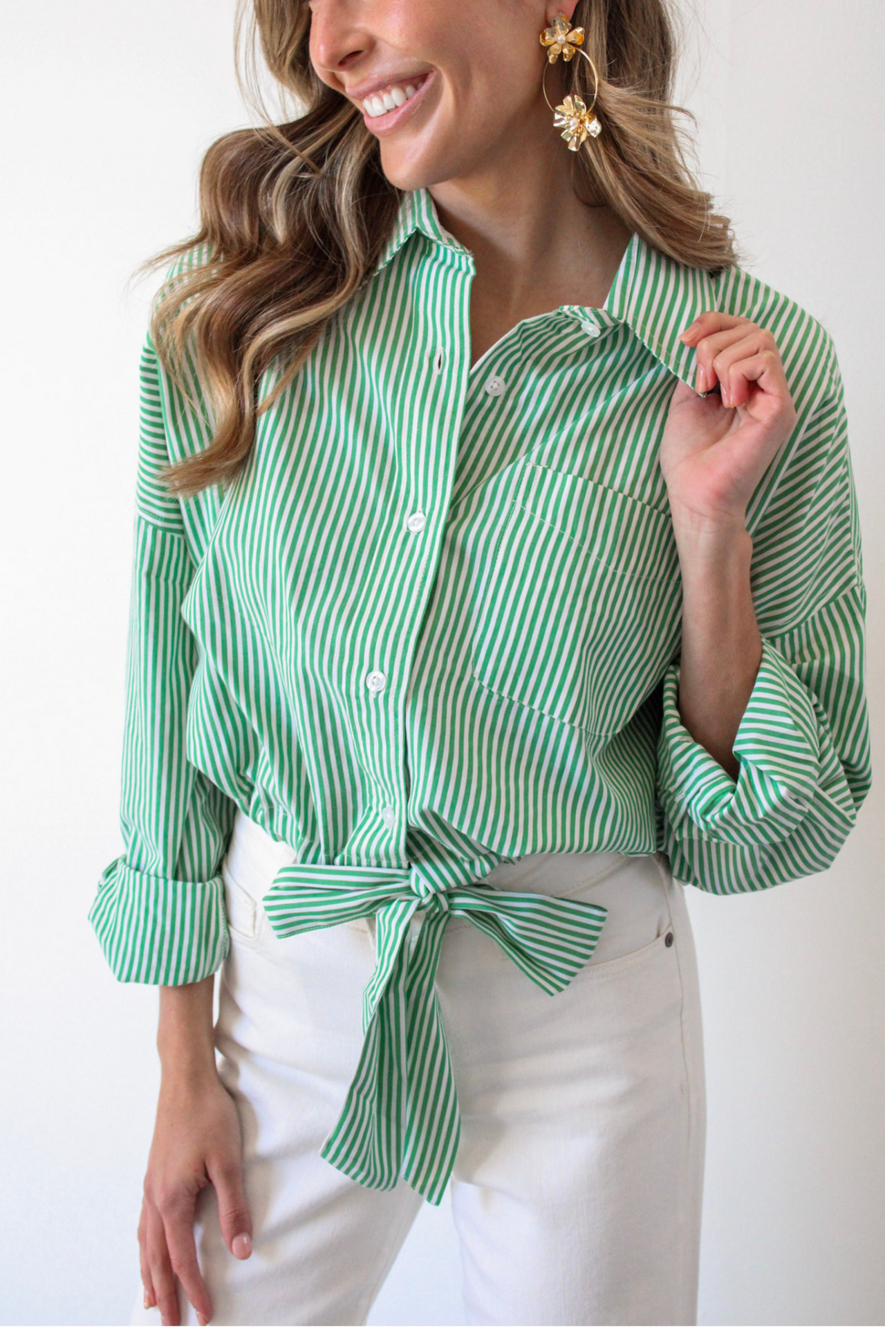 Primrose Button Up Top in Green