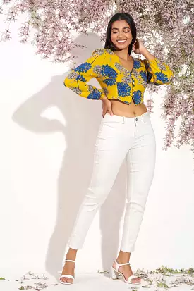 Printed Button Up Crop Top - Regular Fit