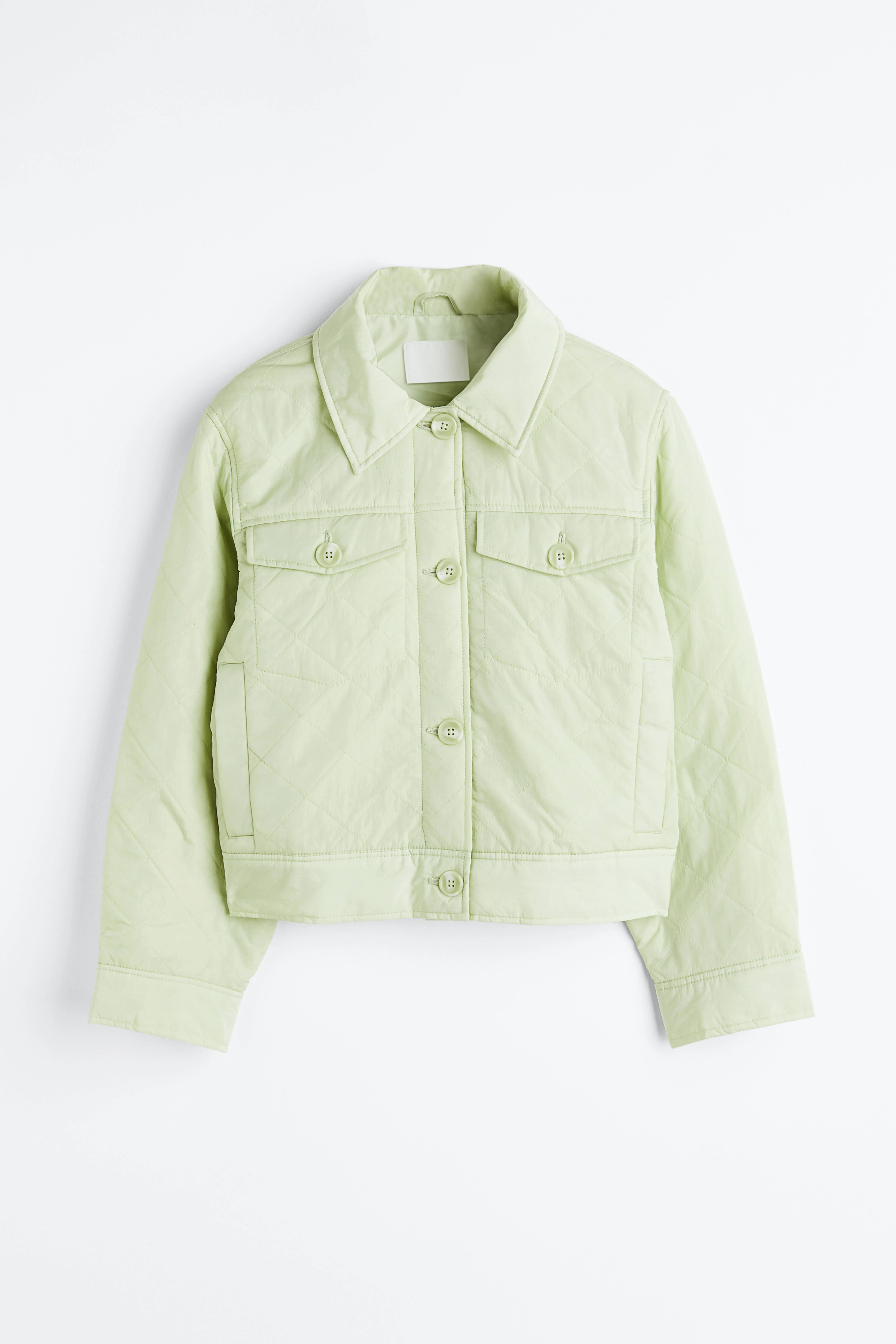 Quilted jacket - Long sleeve - Short - Light green - Ladies | H&M GB