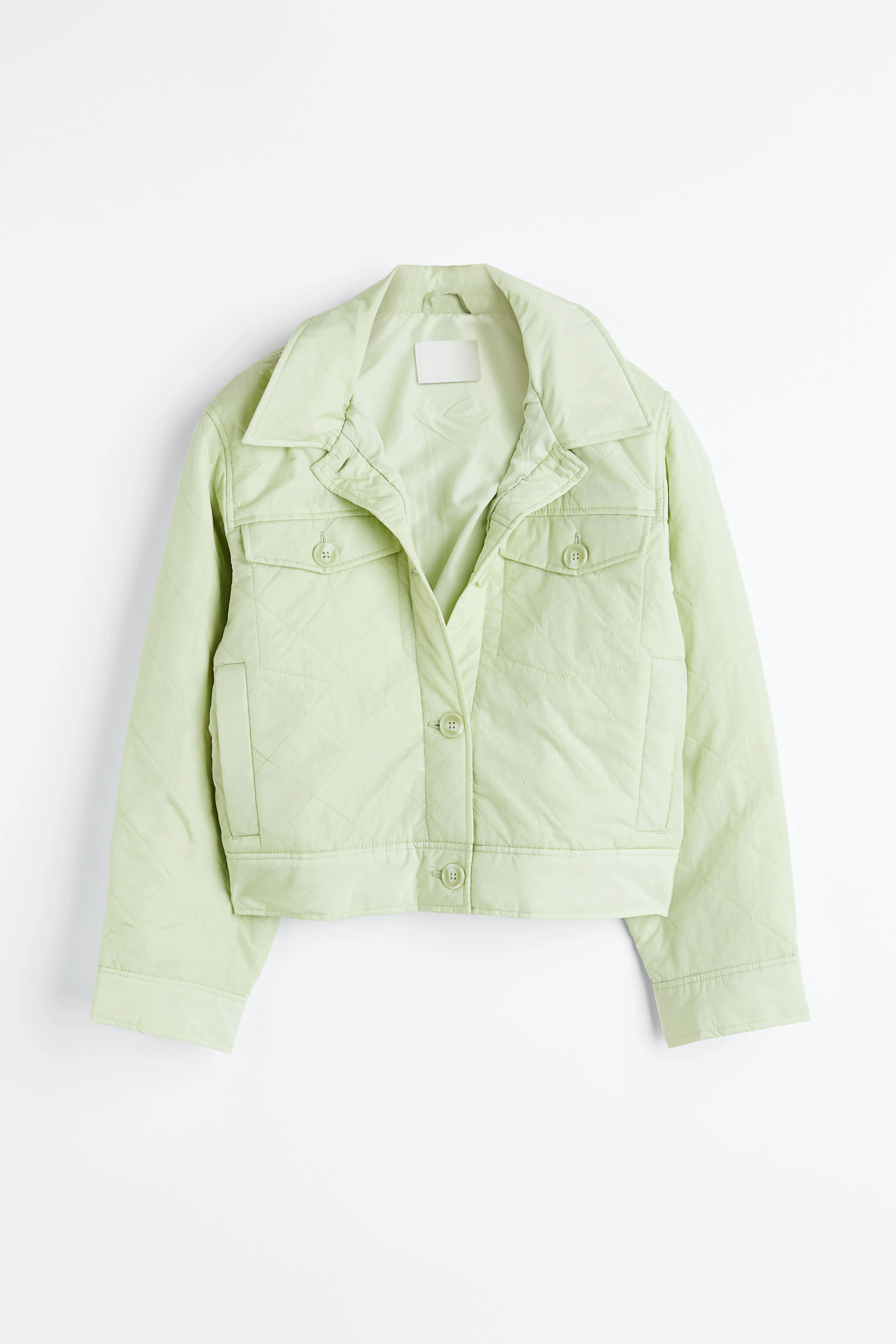 Quilted jacket - Long sleeve - Short - Light green - Ladies | H&M GB