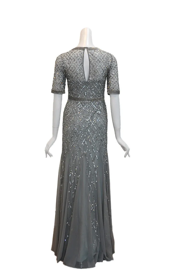 Rent: Adrianna Papell Cap Sleeves Beaded Maxi Dress