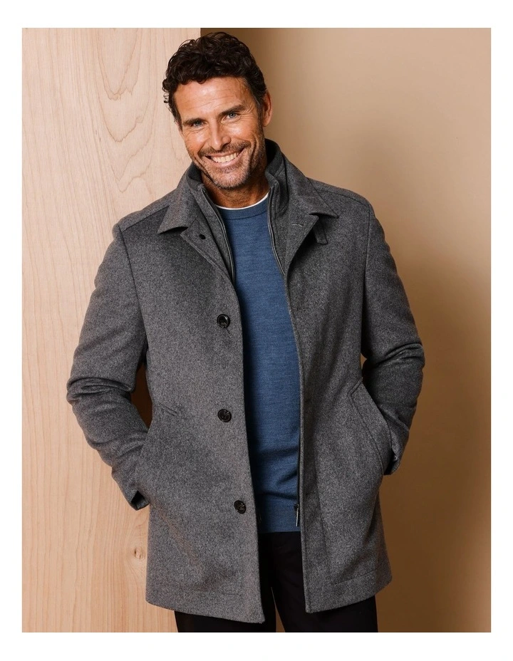 Rochester Wool Melton Coat in Grey