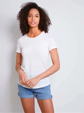 Rolled Sleeve Linen T-shirt | Pink