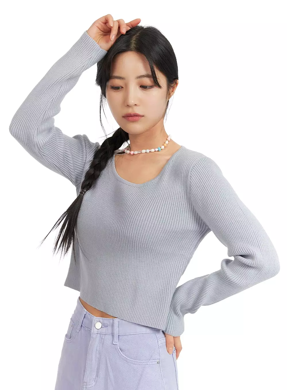 Round Neck Knit Long Sleeve Top OF420