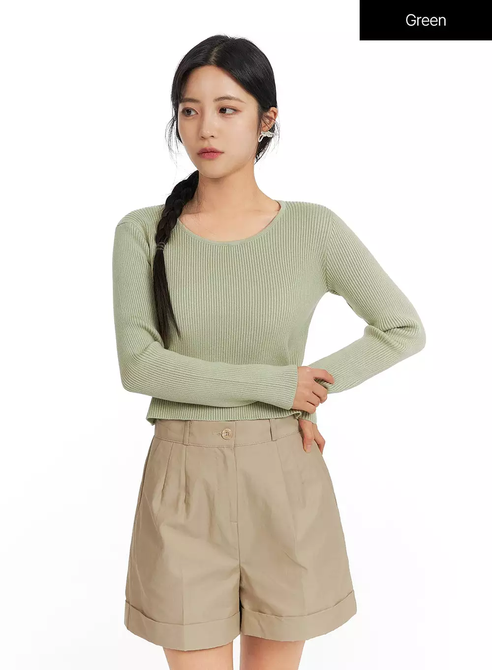 Round Neck Knit Long Sleeve Top OF420