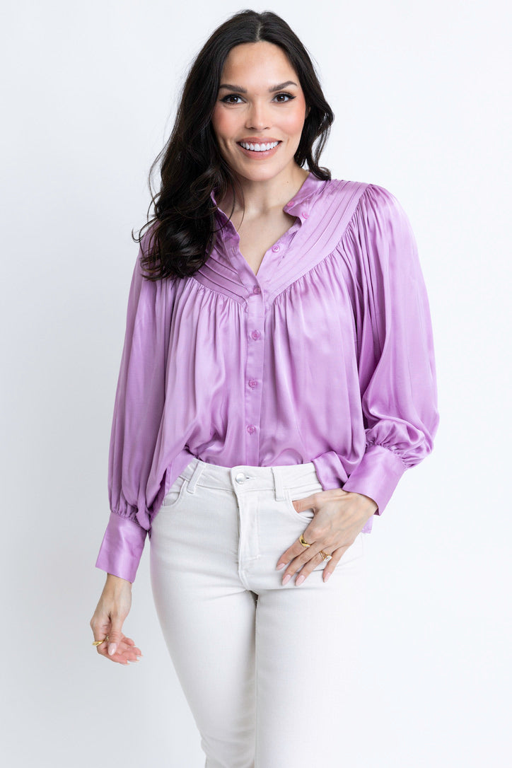 Satin Pleat Button Up Top