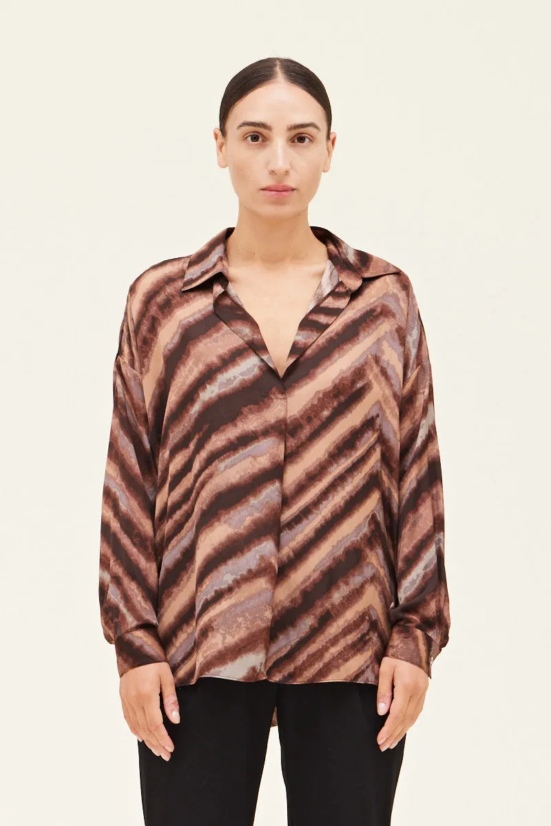 Satin Print Oversized Shirt Blouse