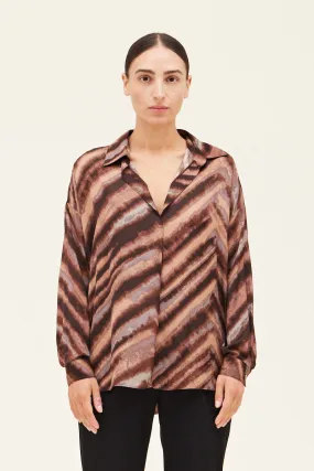 Satin Print Oversized Shirt Blouse