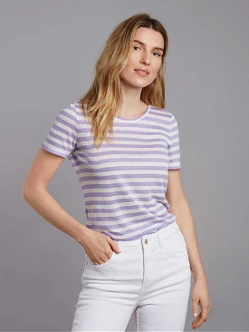 Short Sleeve Striped Linen T-shirt | Lavender