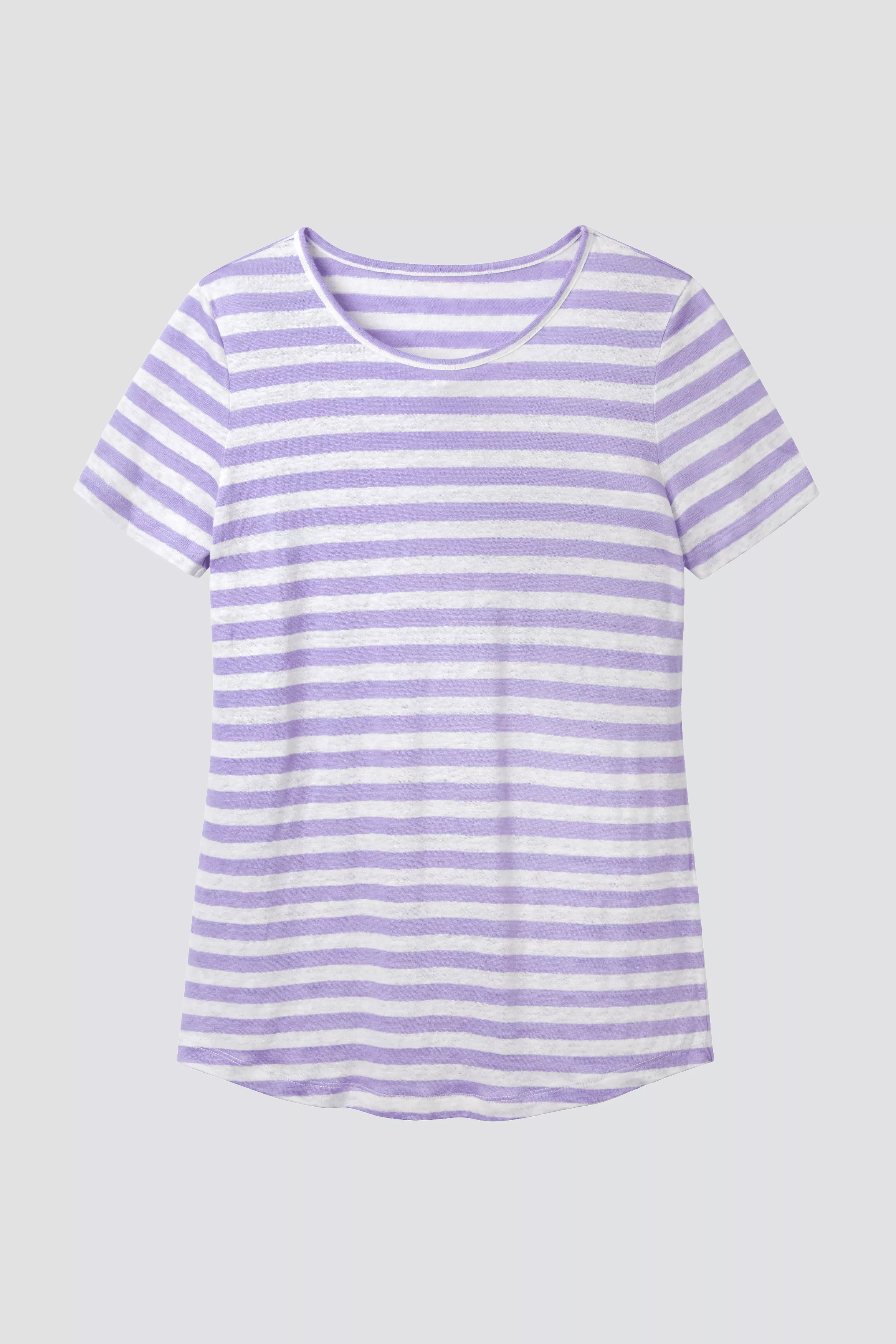 Short Sleeve Striped Linen T-shirt | Lavender