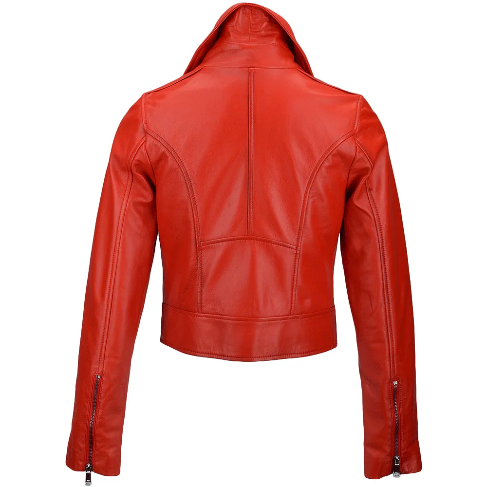 Short Vegetable Tanned Leather Biker Jacket Red : Jenner