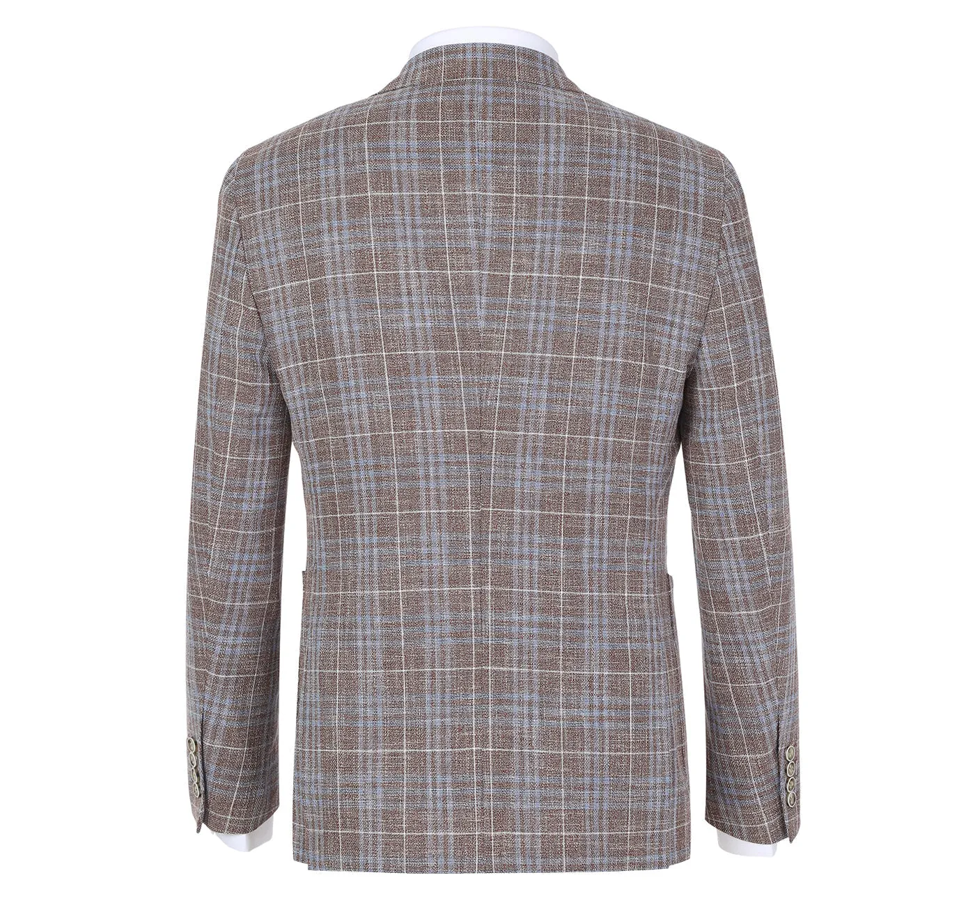 Single Breasted SLIM FIT Half Canvas Cotton/Linen Soft Jacket in Brown and Blue Plaid (Short and Regular Available) by Pelago