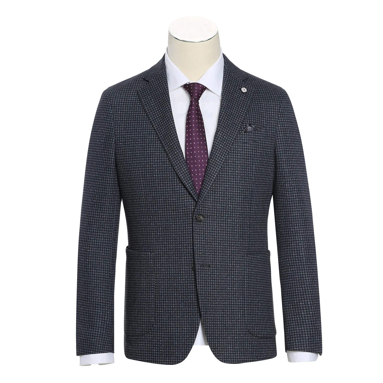 Single Breasted SLIM FIT Half Canvas Soft Jacket in Navy and Grey Houndstooth (Regular and Long Available) by Pelago