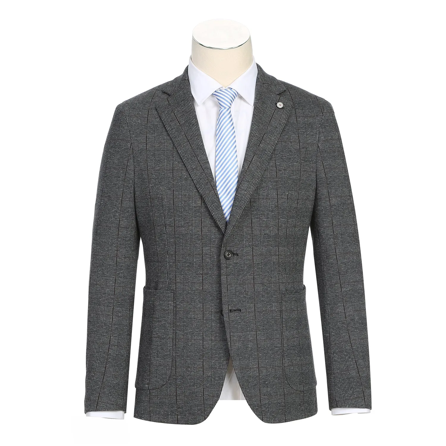 Single Breasted SLIM FIT Half Canvas Stretch Soft Jacket in Grey Plaid (Short, Regular, and Long Available) by Pelago