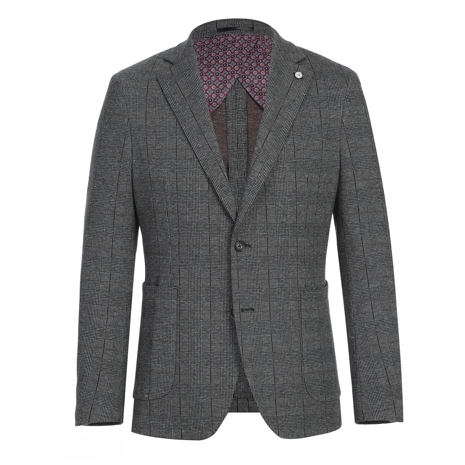 Single Breasted SLIM FIT Half Canvas Stretch Soft Jacket in Grey Plaid (Short, Regular, and Long Available) by Pelago