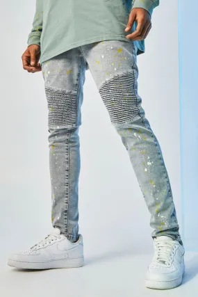 Skinny Stretch Paint Splatter Biker Jean