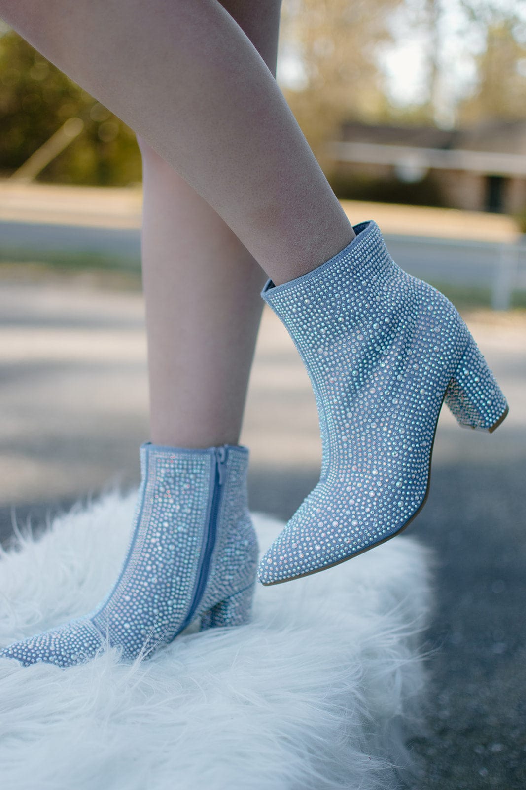 Sky Blue Rhinestone Pointed Booties