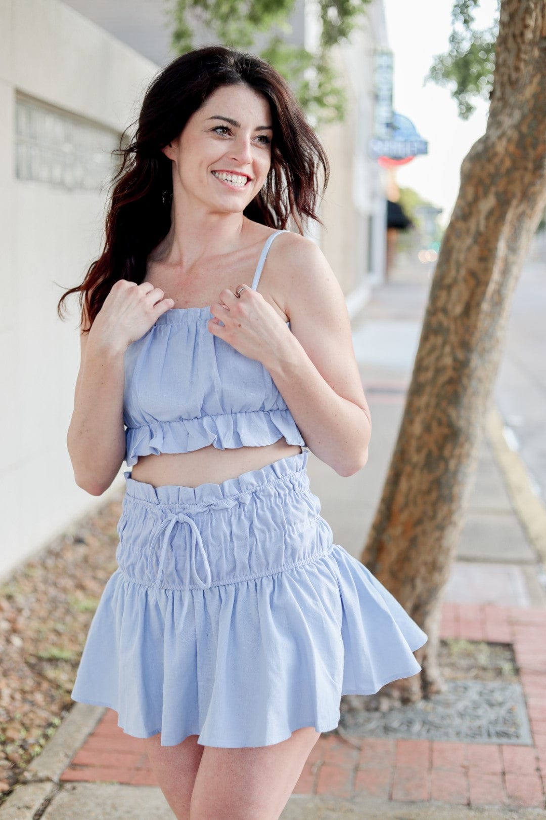 Sky Blue Ruffled Mini Skort Set