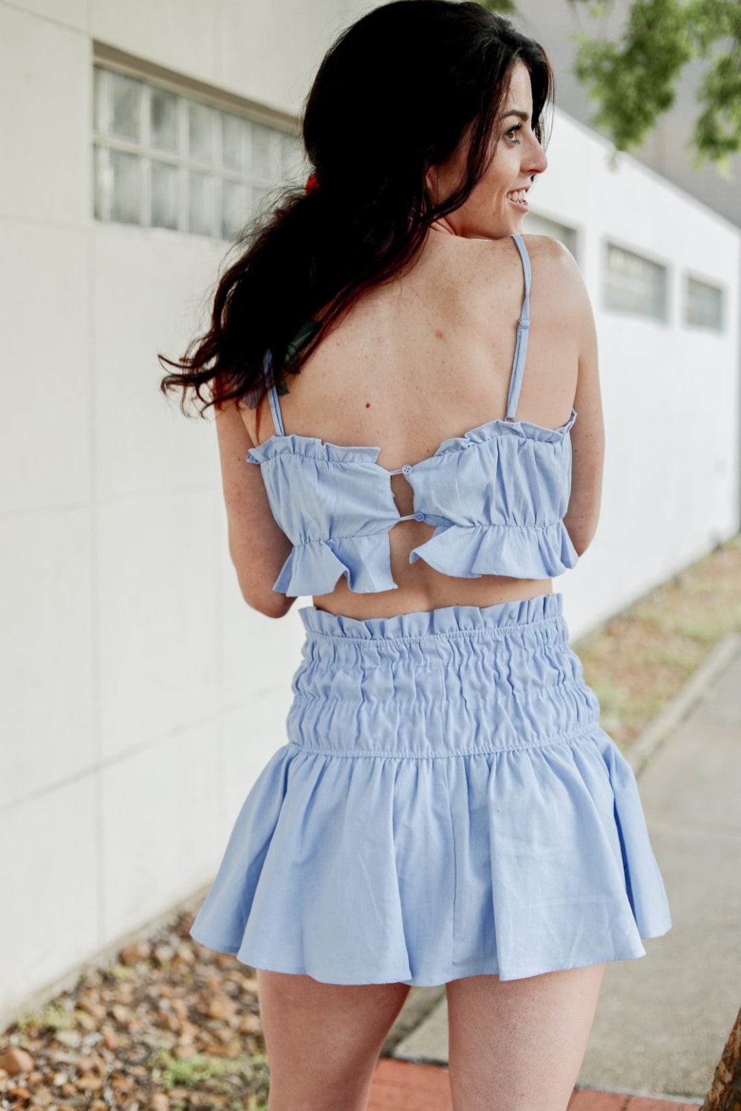 Sky Blue Ruffled Mini Skort Set