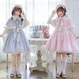 S/M Pink/Blue Kawaii Snow Fluffy Princess Dress and Cloak MK17182