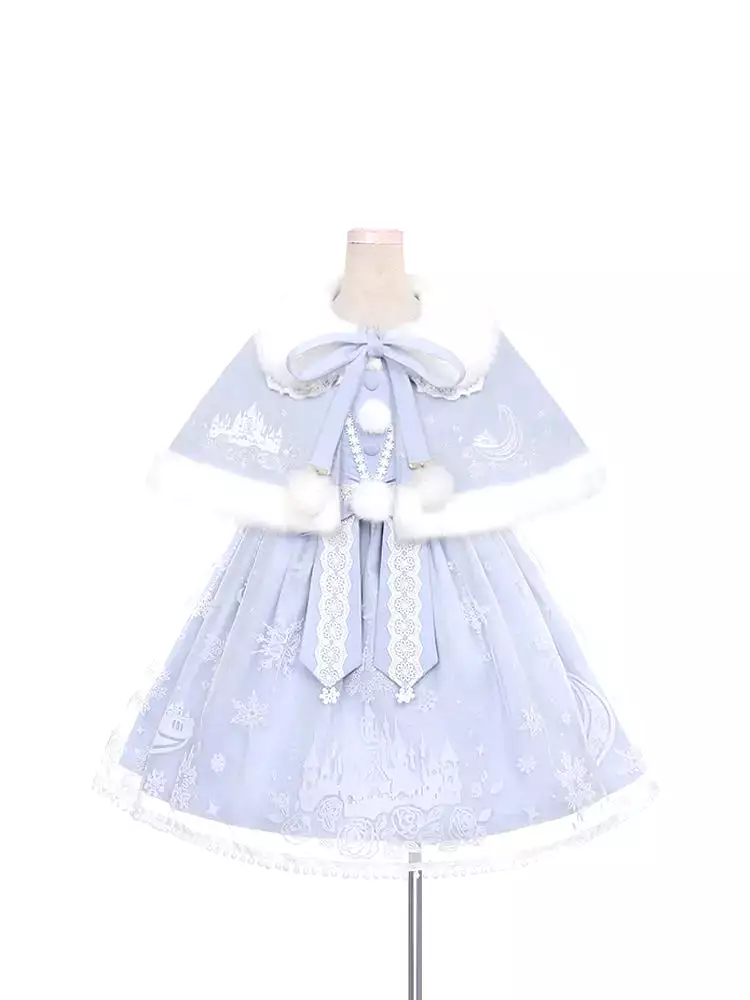 S/M Pink/Blue Kawaii Snow Fluffy Princess Dress and Cloak MK17182