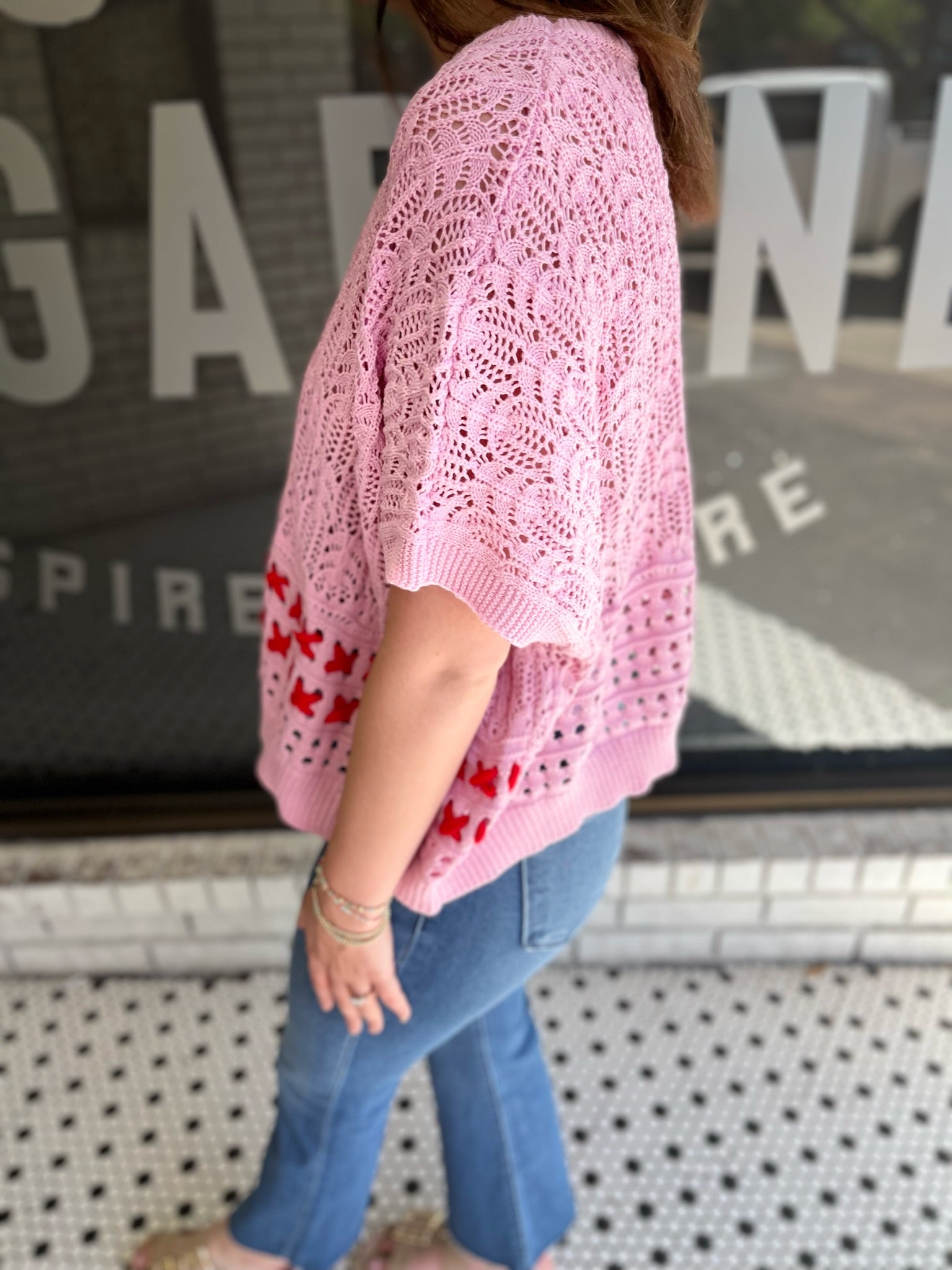 Solid Round Neck Knit Top - Pink