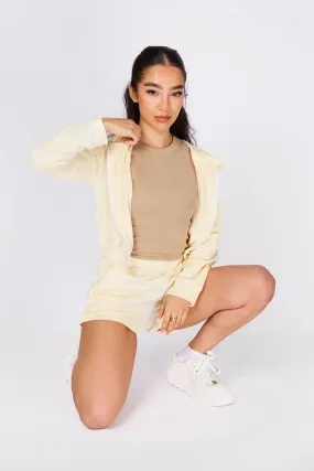 Stone Velour Cropped Jacket And Short Set