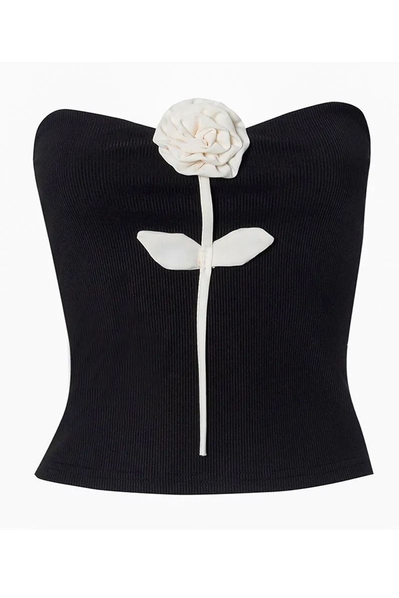 Strapless Rose Design Crop Top