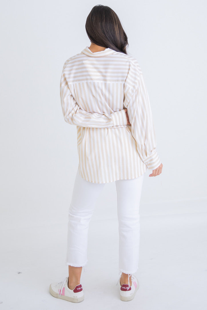 Stripe Poplin Button Up Top