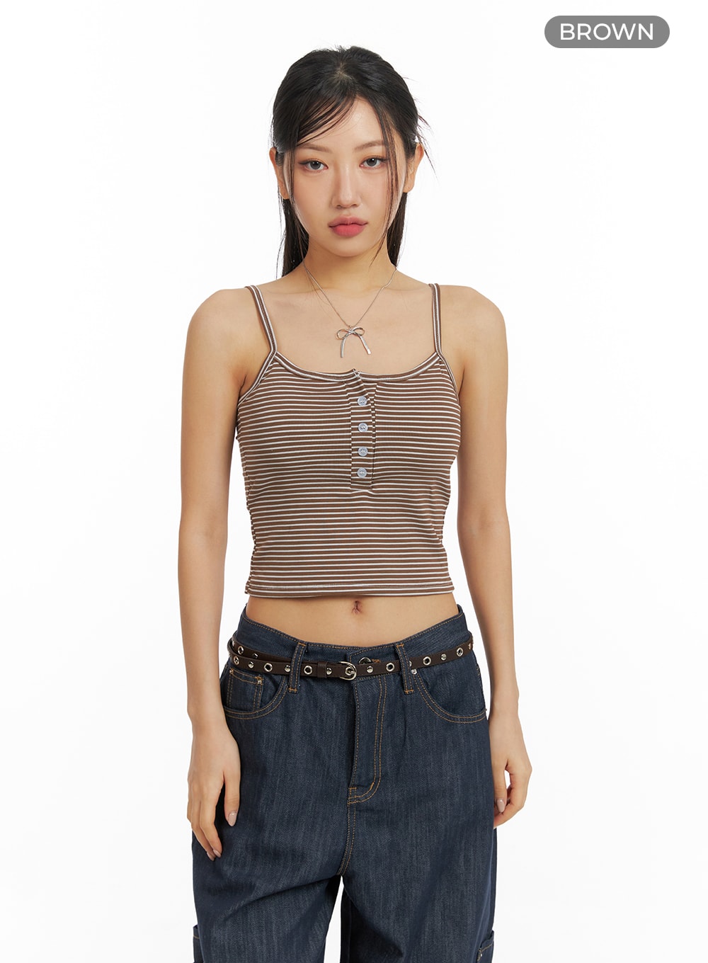 Striped Buttoned Crop Cami Top CF423