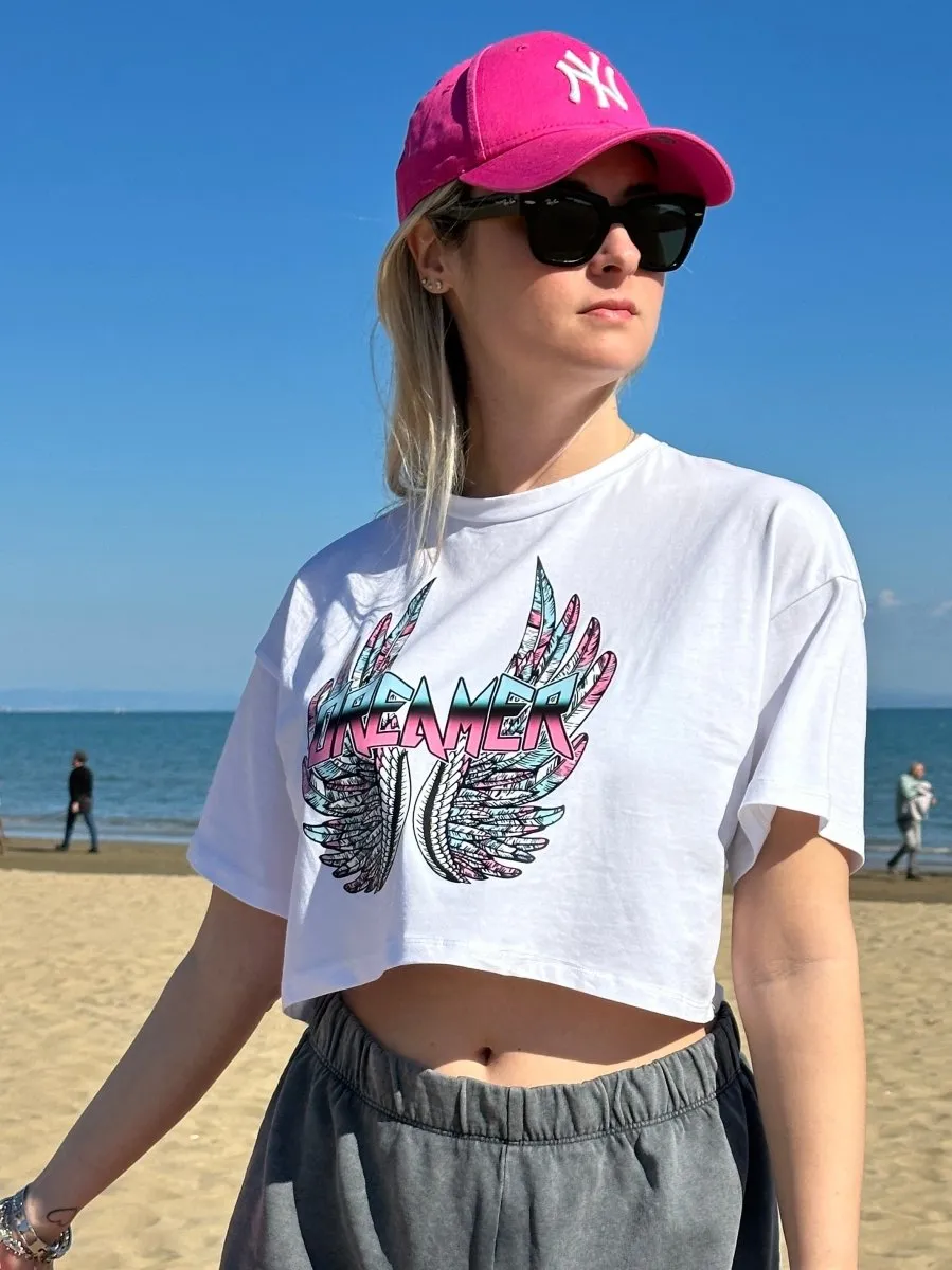 T-shirt bianca crop Dreamer